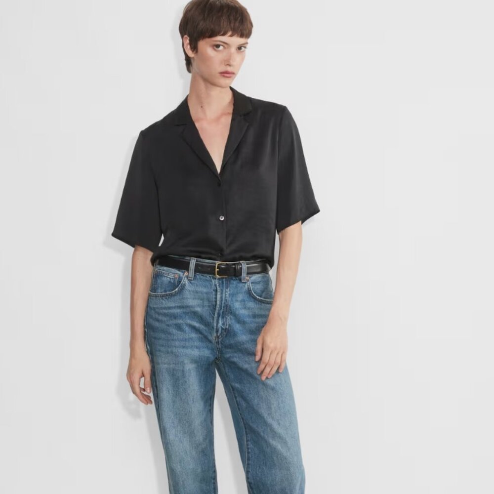 NWT Aritzia Wilfred Beso Satin Collared Shirt - Black - Size L